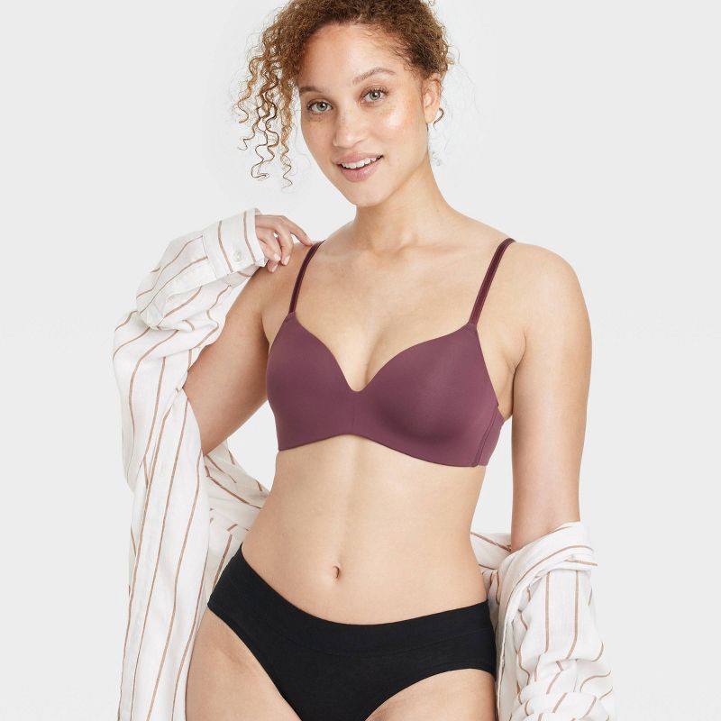 Women's Bliss Lightly Lined Wirefree Bra - Auden Burgundy 36A 1 ct