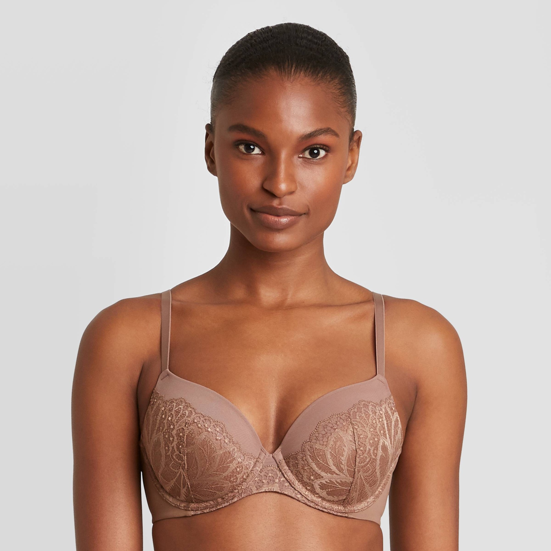 Women's Icon Full Coverage Lightly Lined Bra with Lace - Auden Dark Taupe  34C 1 ct