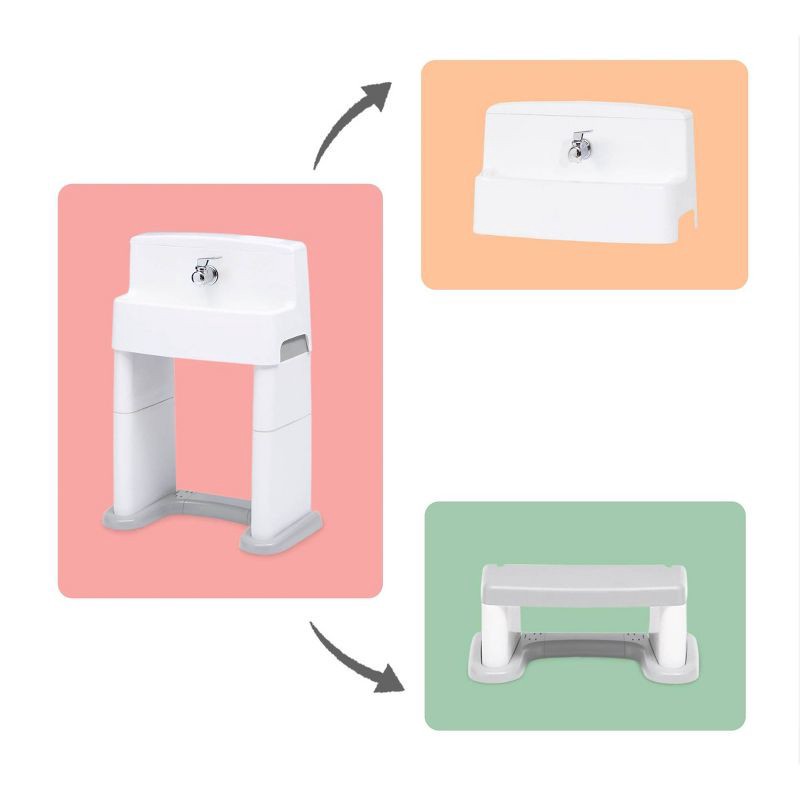slide 3 of 10, Delta Children PerfectSize 3-in-1 Convertible Sink, Step Stool and Bath Toy for Toddlers/Kids' Perfect For Potty Training - White/Gray, 1 ct
