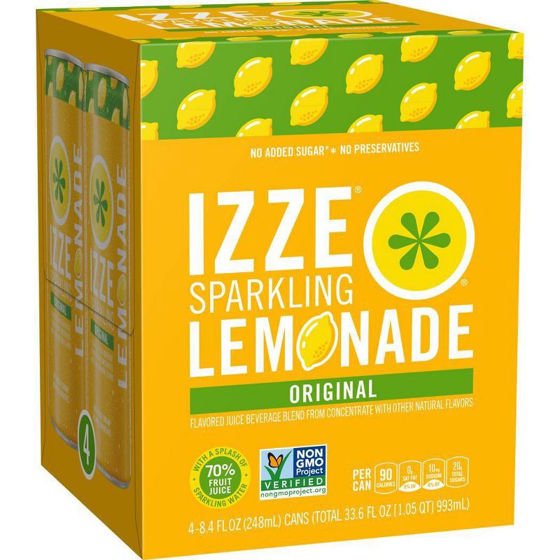 slide 1 of 1, IZZE Sparkling Lemonade Beverage - 4pk/8.4 fl oz Cans, 4 ct; 8.4 fl oz