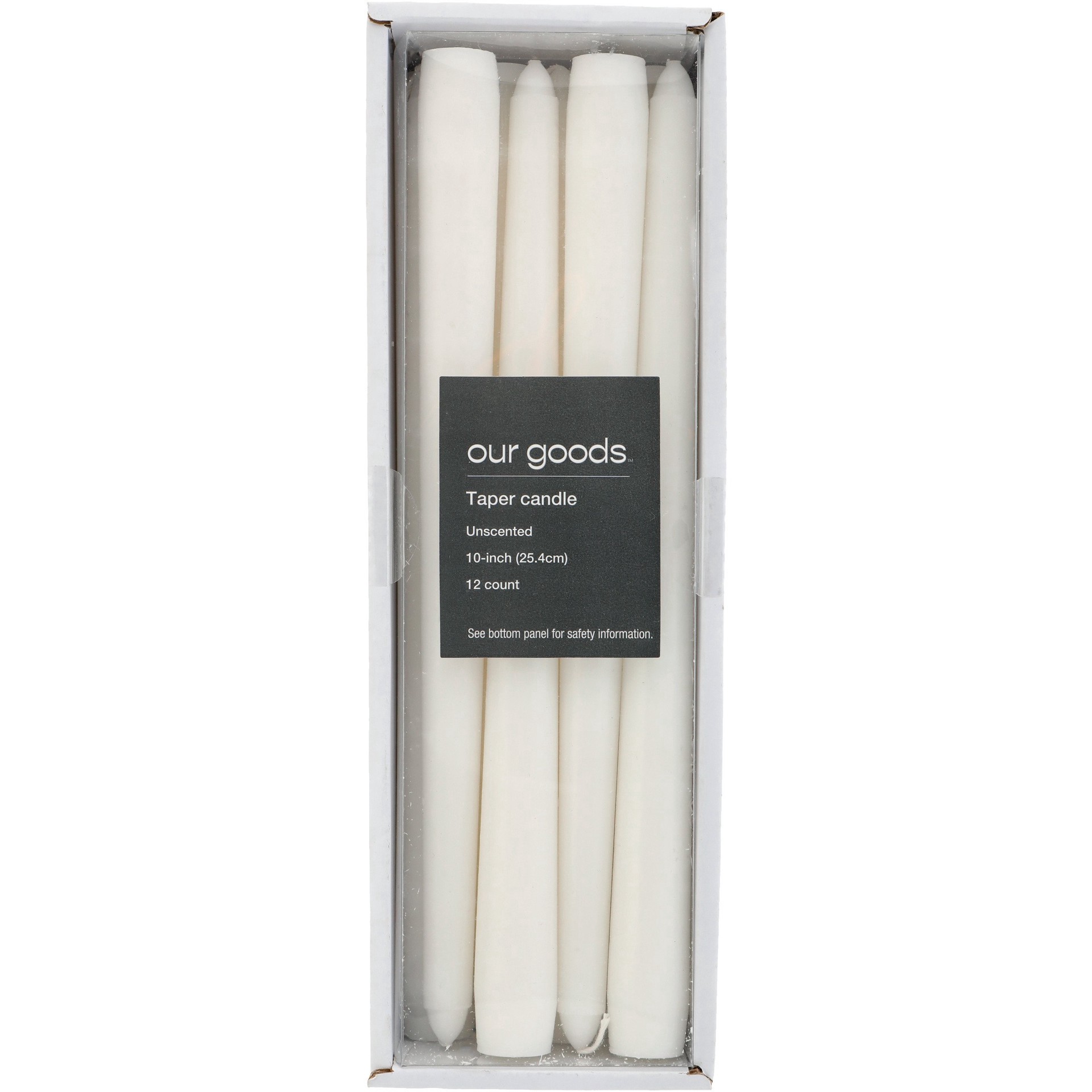 slide 1 of 1, our goods Unscented Taper Candles - White, 12 Ct, 12 ct