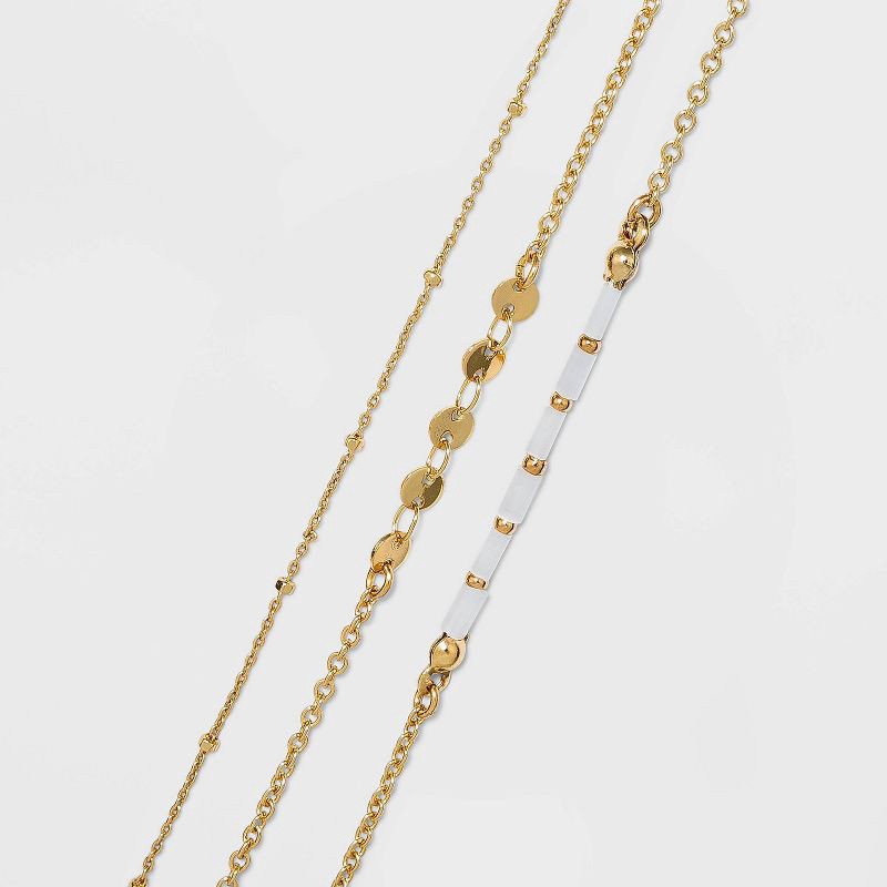 slide 1 of 2, Beads and Discs Anklet Set 3pc - A New Day™ Gold: Brass Lobster Claw Clasp, 9" Length, 3 ct