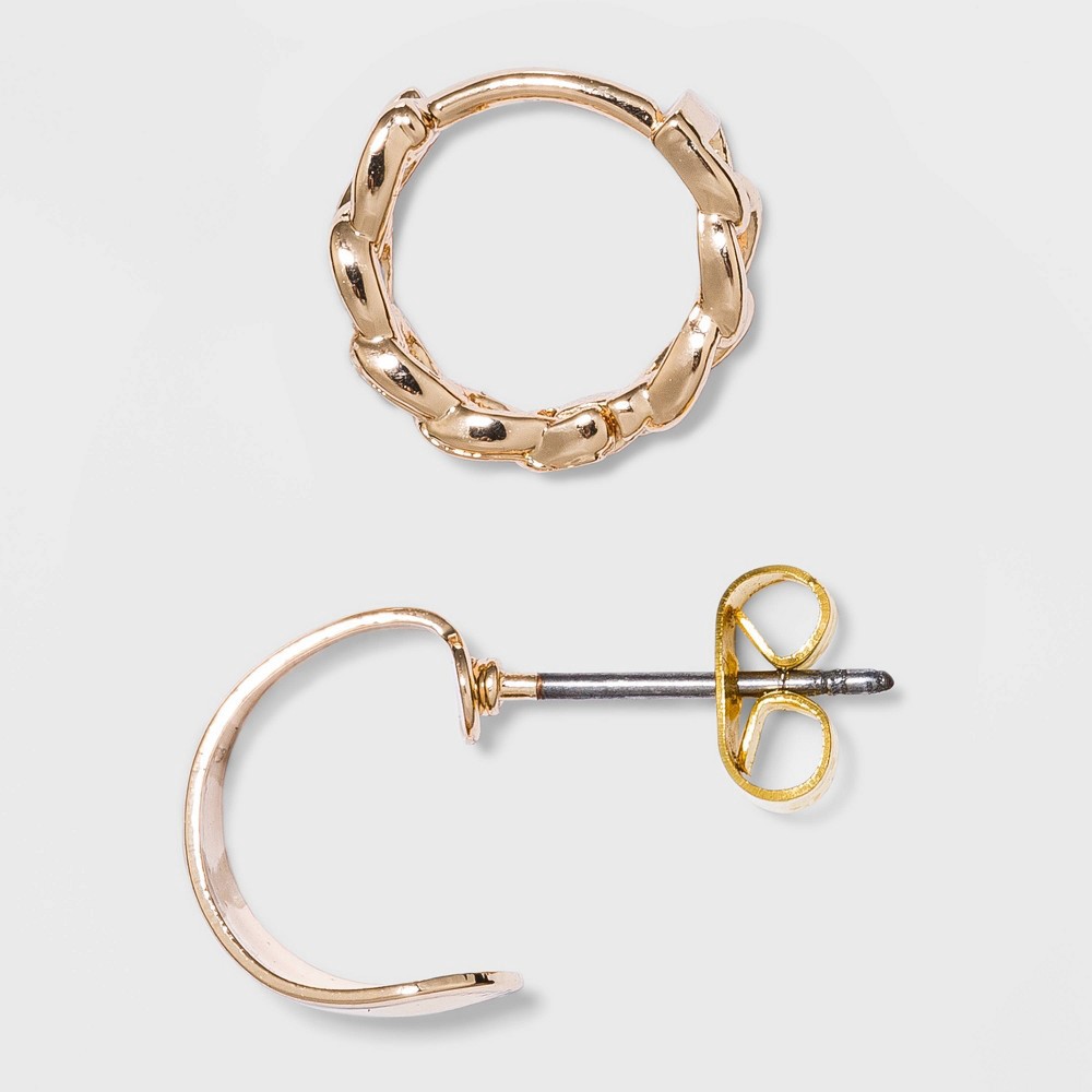 slide 2 of 2, Thick Hoop, Chain Hoop, and Gold Stud Earring Set - A New Day Gold, 1 ct