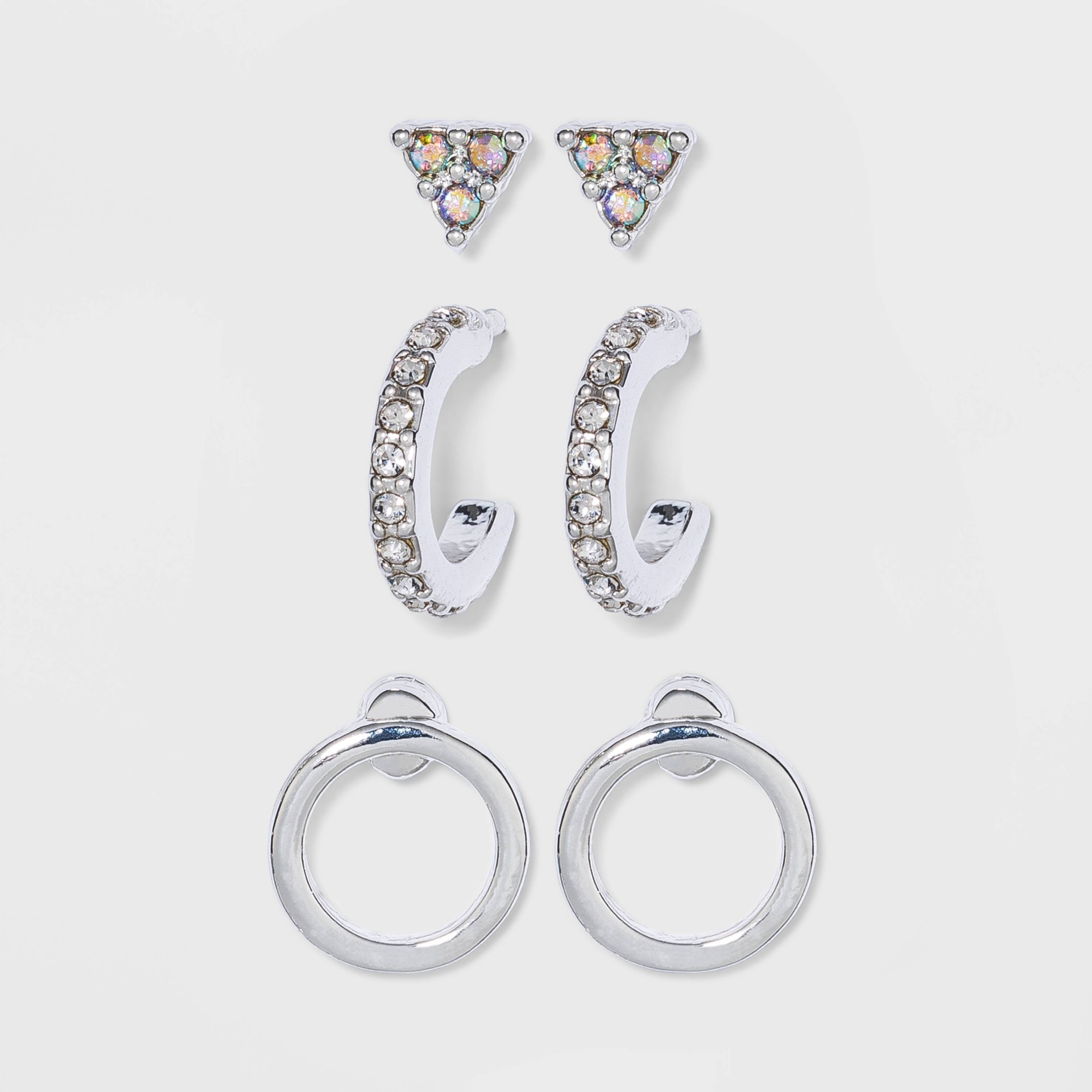 slide 1 of 2, Cubic Zirconia Triangle Stud and Huggie Earring Set - A New Day Silver, 1 ct