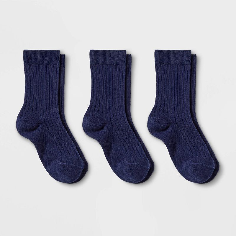 slide 1 of 1, Kids' 3pk Dress Socks - Cat & Jack™ Navy L, 3 ct