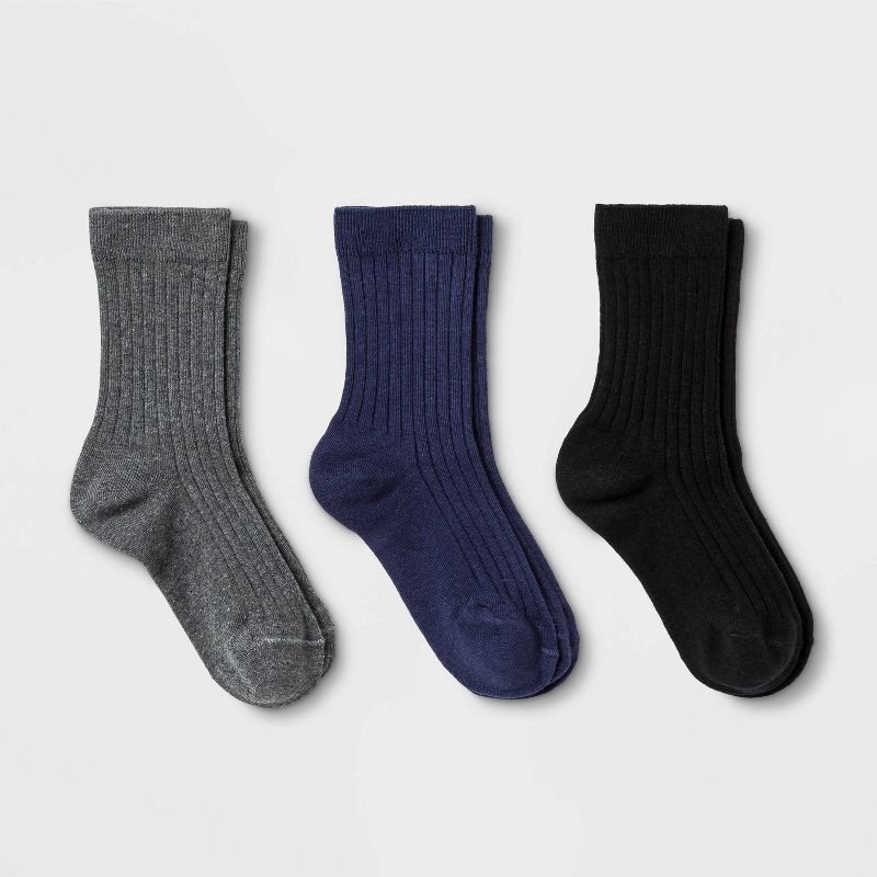slide 1 of 1, Kids' 3pk Dress Socks - Cat & Jack™ Gray/Black/Navy Blue L, 3 ct