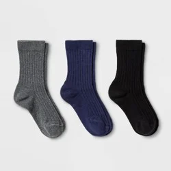 Kids' 3pk Dress Socks - Cat & Jack™ Gray/Black/Navy Blue L