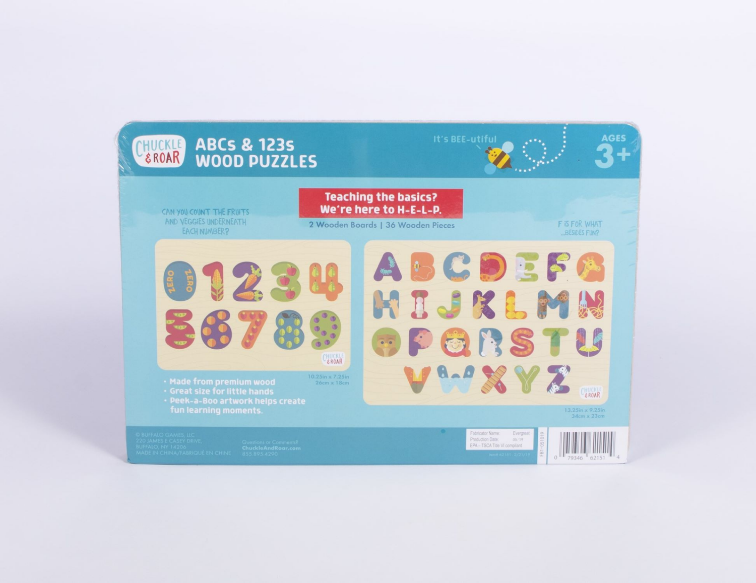 slide 2 of 4, Chuckle & Roar ABC's & 123s Wood Kids Puzzle Set 36pc, 36 ct