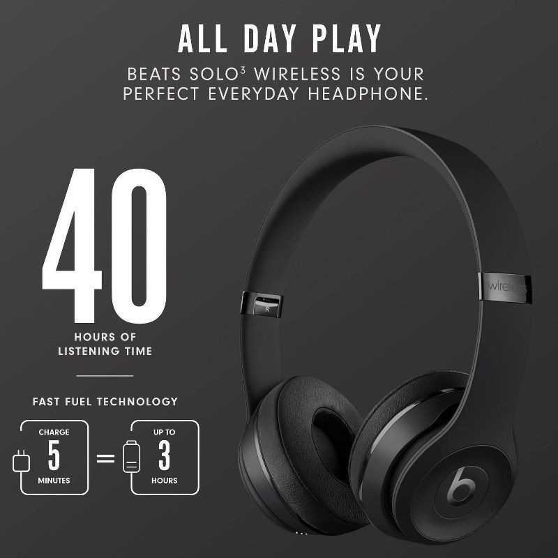 slide 9 of 10, Beats Solo³ Bluetooth Wireless All-Day On-Ear Headphones - Black, 1 ct