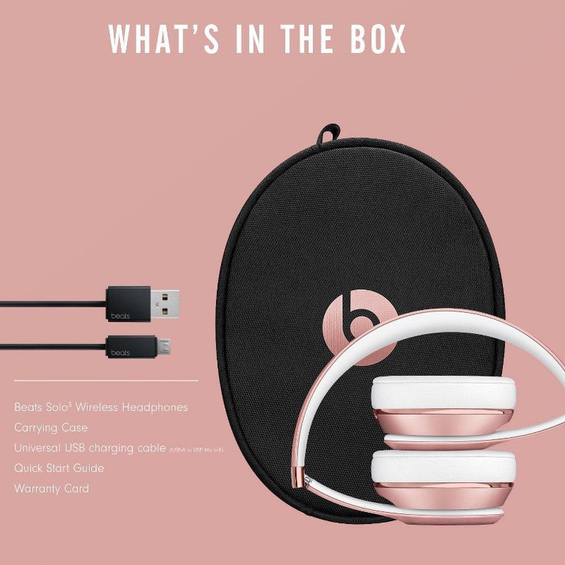 slide 10 of 10, Beats Solo³ Bluetooth Wireless All-Day On-Ear Headphones - Rose Gold, 1 ct