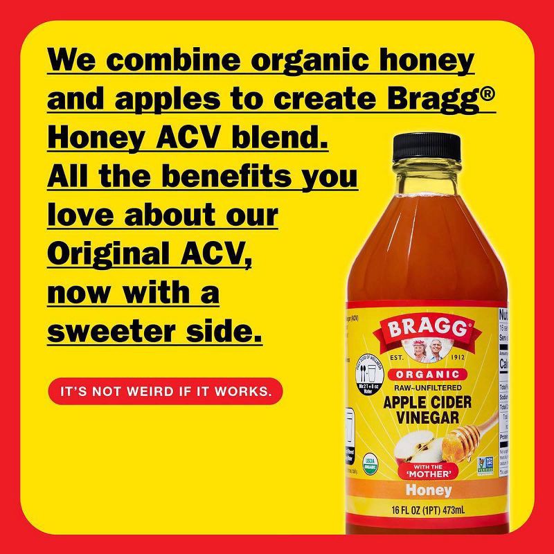slide 3 of 8, Bragg Original Apple Cider Honey Vinegar - 16 fl oz, 16 fl oz