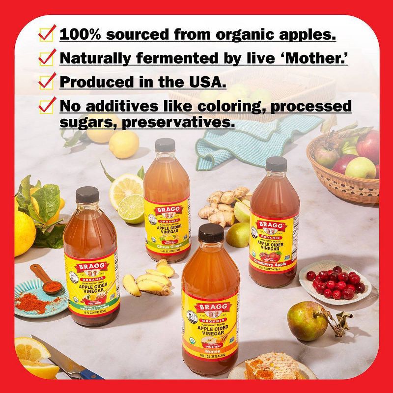 slide 4 of 8, Bragg Original Apple Cider Honey Vinegar - 16 fl oz, 16 fl oz