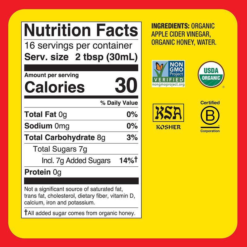 slide 8 of 8, Bragg Original Apple Cider Honey Vinegar - 16 fl oz, 16 fl oz