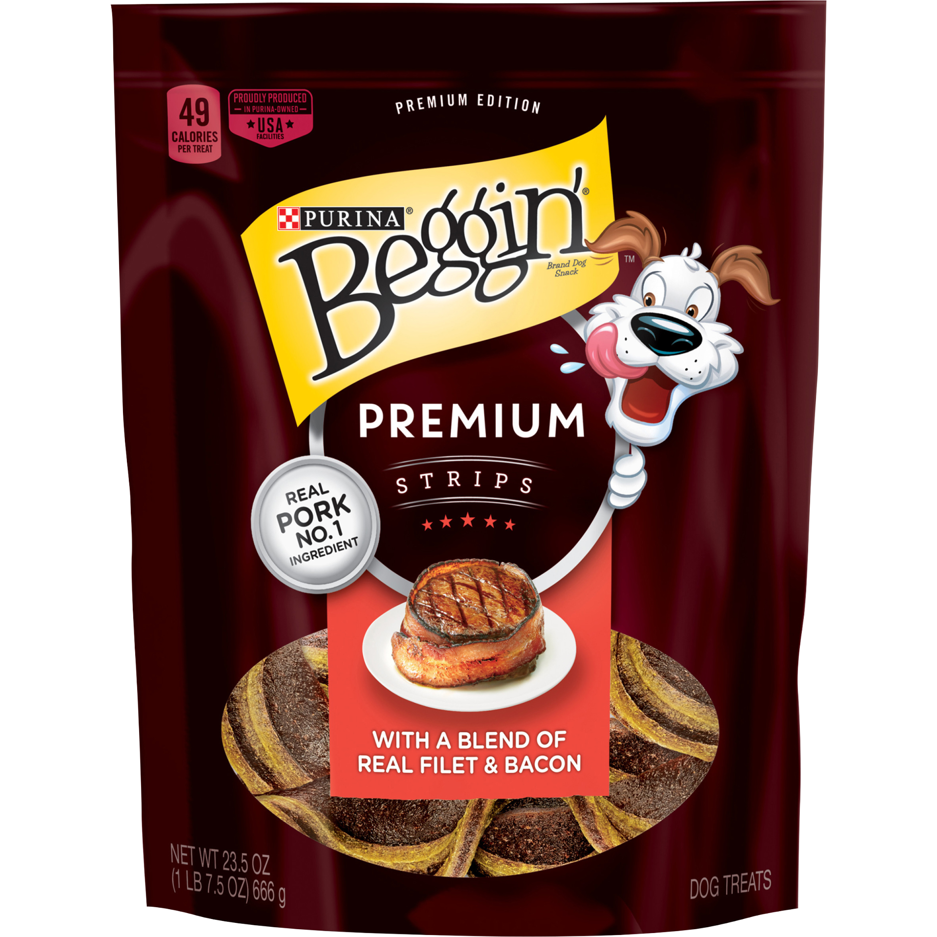 slide 1 of 9, Purina Beggin' Real Filet & Bacon Dog Treats, 23.5 oz