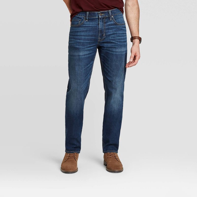 slide 1 of 3, Men's Fit Jeans - Goodfellow & Co™ Dark Wash 30x32: Mid Rise, Relaxed Leg, Denim Stretch, 1 ct