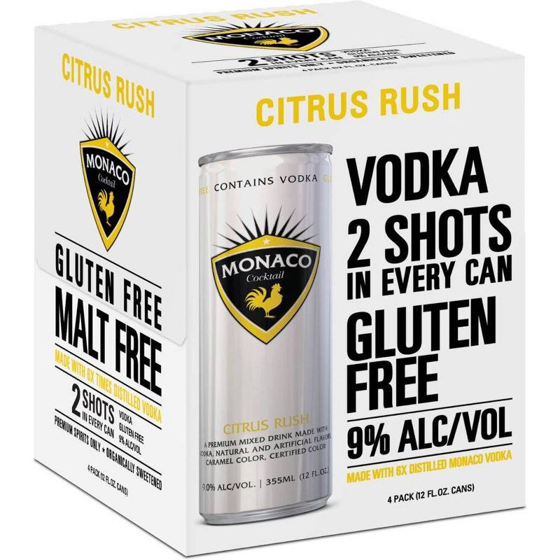 slide 1 of 1, Monaco Citrus Rush Vodka Cocktail - 4pk/355ml Cans, 4 ct; 355 ml