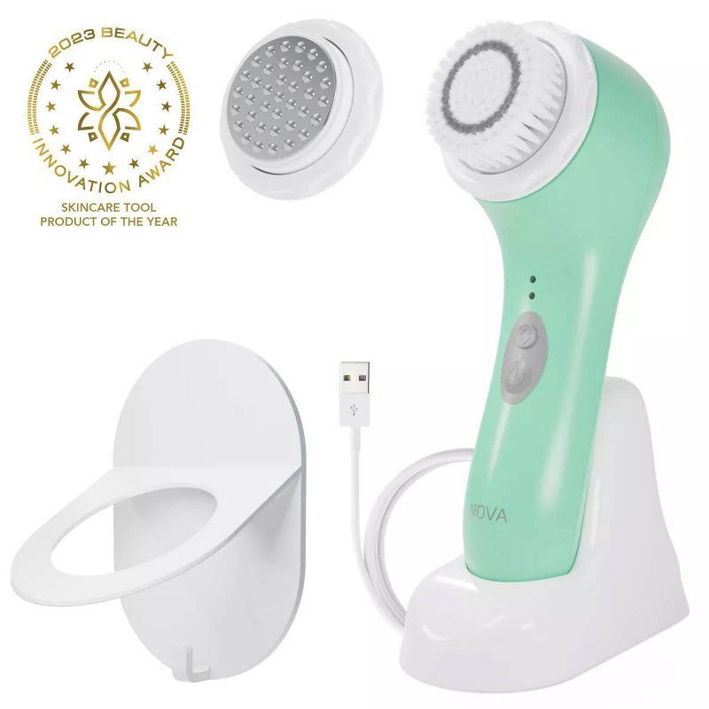 slide 2 of 10, Spa Sciences NOVA Sonic Facial Brush with Antimicrobial Brush Bristles & Serum Infuser - Mint, 1 ct