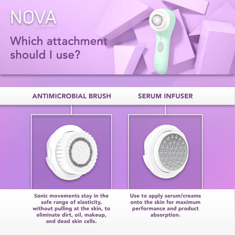 slide 4 of 10, Spa Sciences NOVA Sonic Facial Brush with Antimicrobial Brush Bristles & Serum Infuser - Mint, 1 ct
