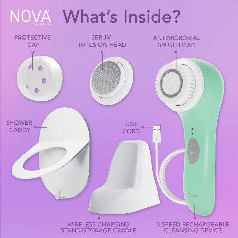 slide 5 of 10, Spa Sciences NOVA Sonic Facial Brush with Antimicrobial Brush Bristles & Serum Infuser - Mint, 1 ct