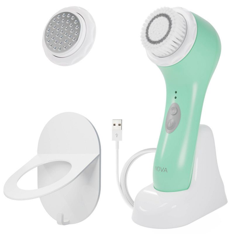 slide 1 of 10, Spa Sciences NOVA Sonic Facial Brush with Antimicrobial Brush Bristles & Serum Infuser - Mint, 1 ct