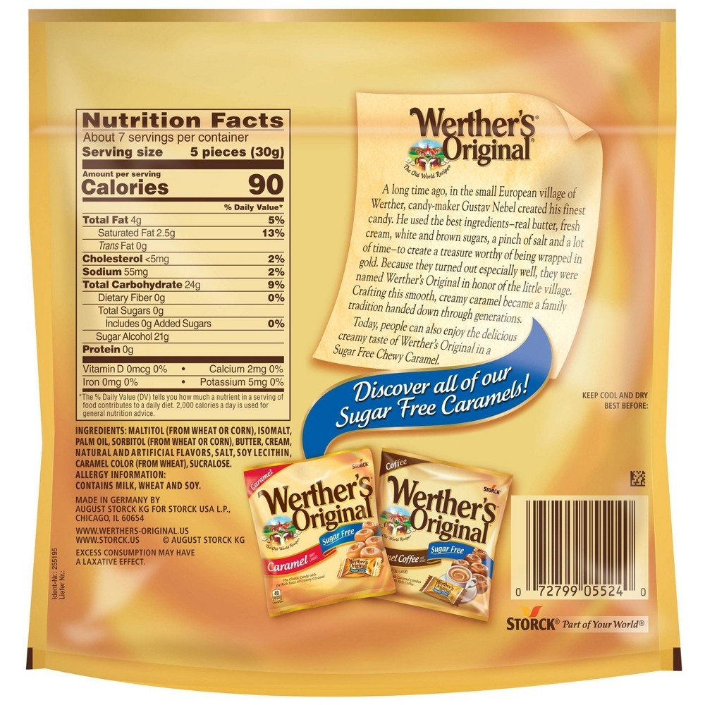 slide 2 of 4, Werther's Original Sugar Free Chewy Caramels Stand Up Bag -, 7.7 oz