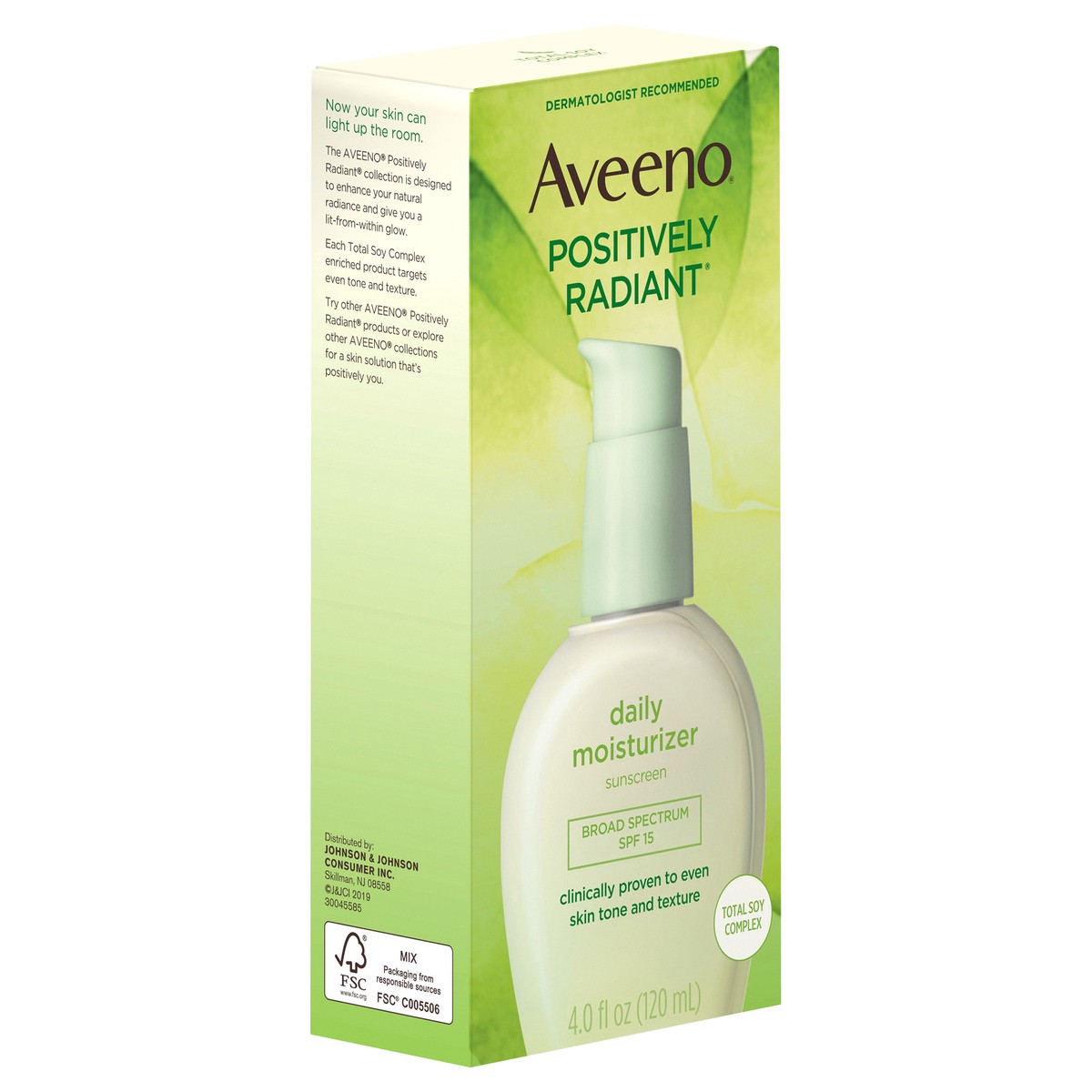 slide 7 of 7, Aveeno Positively Radiant Daily Facial Moisturizer with Broad Spectrum SPF 15 Sunscreen & Total Soy Complex for Even Tone & Texture, Hypoallergenic, Oil-Free & Non-Comedogenic, 4 fl. oz, 4 oz