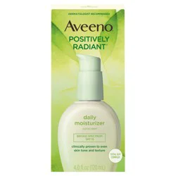 Aveeno Positively Radiant Daily Facial Moisturizer with Broad Spectrum SPF 15 Sunscreen & Total Soy Complex for Even Tone & Texture, Hypoallergenic, Oil-Free & Non-Comedogenic, 4 fl. oz