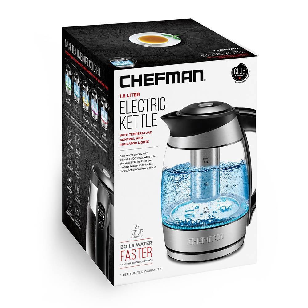 slide 5 of 7, Chefman 1.8L Color-Changing Glass Electric Kettle - RJ11-17-CTI, 1.8 liter