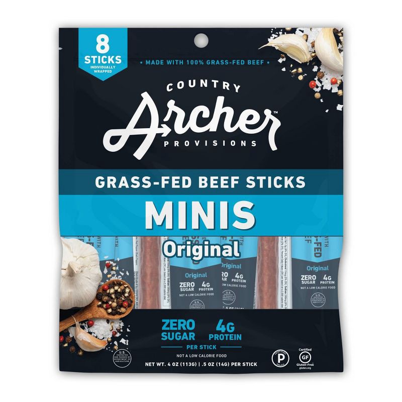 slide 1 of 7, Country Archer Jerky Co. Country Archer Original Beef Mini Stick Bag - 4oz/8ct, 8 ct; 4 oz