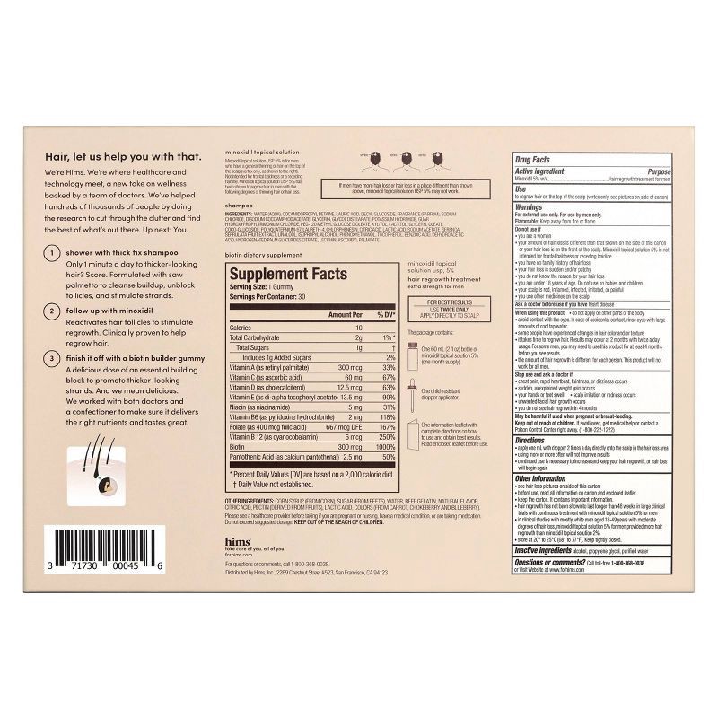 slide 2 of 5, hims thick fix system - Total Hair Package to Supports Hair Growth - Shampoo + Gummy Vitamins + Minoxidil 5%, 1 ct
