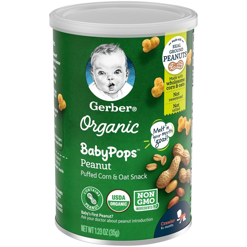 slide 3 of 8, Gerber Organic BabyPops Peanut Puffed Corn & Oat Baby Snacks - 1.23oz, 1.23 oz