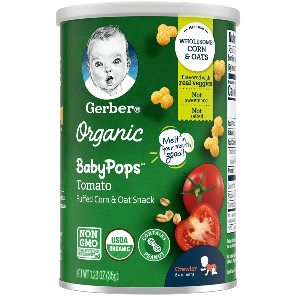 slide 3 of 7, Gerber Organic BabyPops Tomato Puffed Corn & Oat Baby Snacks, 1.23 oz