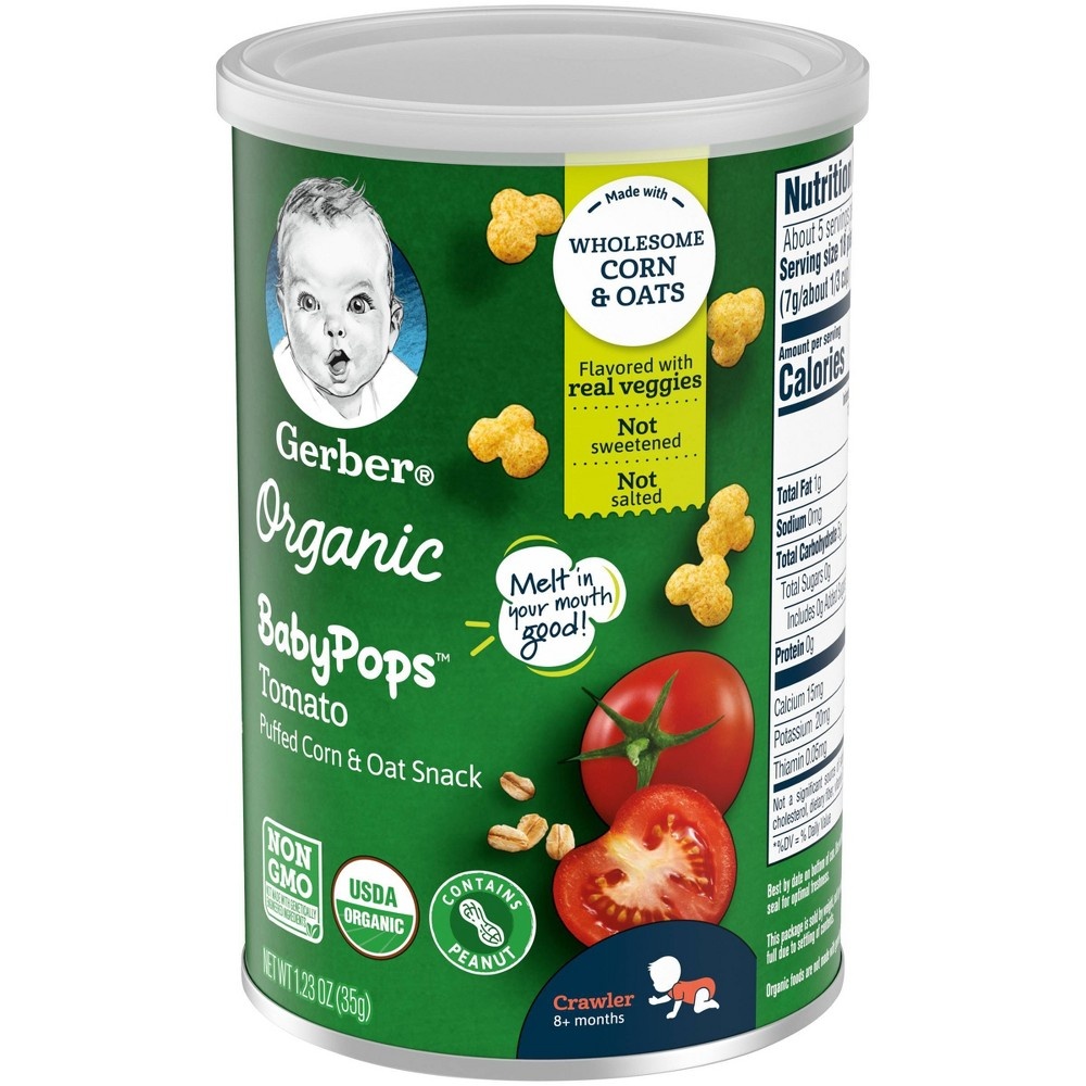 slide 7 of 7, Gerber Organic BabyPops Tomato Puffed Corn & Oat Baby Snacks, 1.23 oz