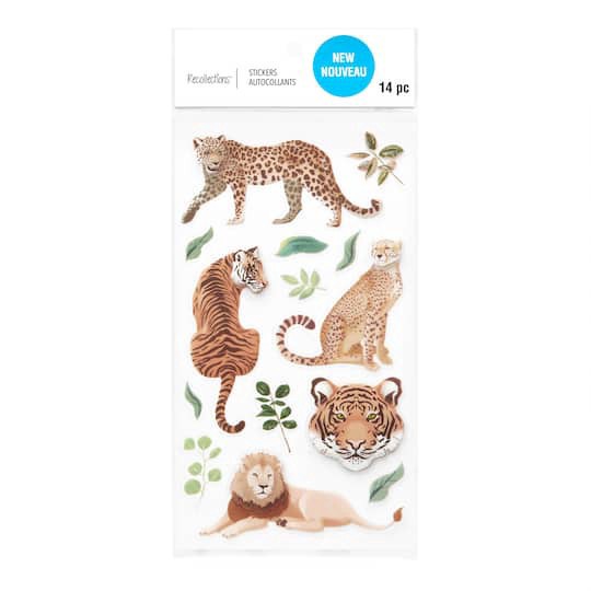 slide 1 of 3, Jungle Cats Dimensional Stickers By Recollections, 3.875 in x 7 in