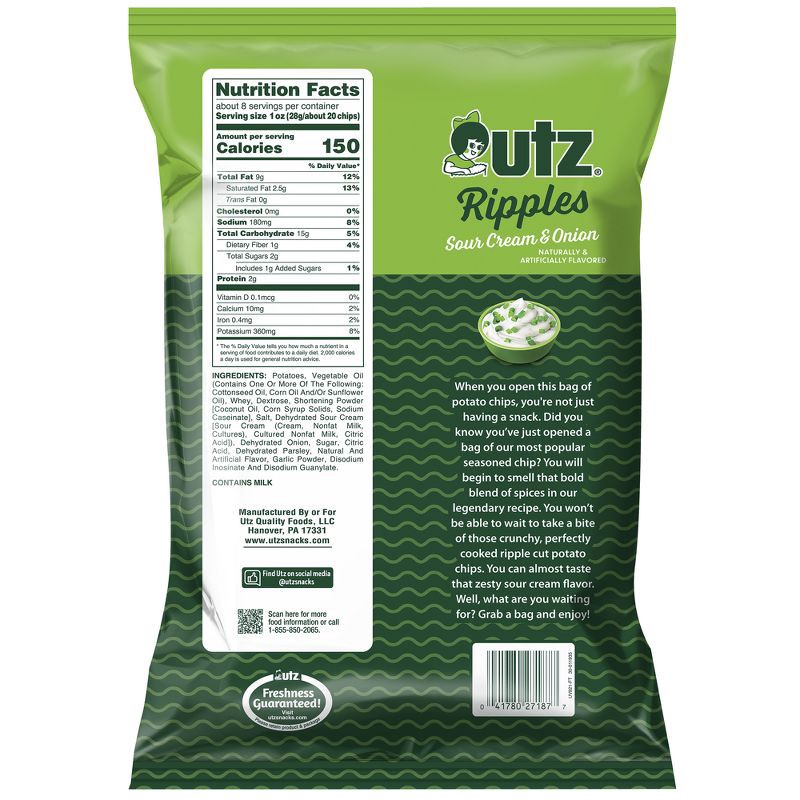 slide 2 of 6, Utz Ripples Sour Cream & Onion Potato Chips - 7.75oz, 7.75 oz