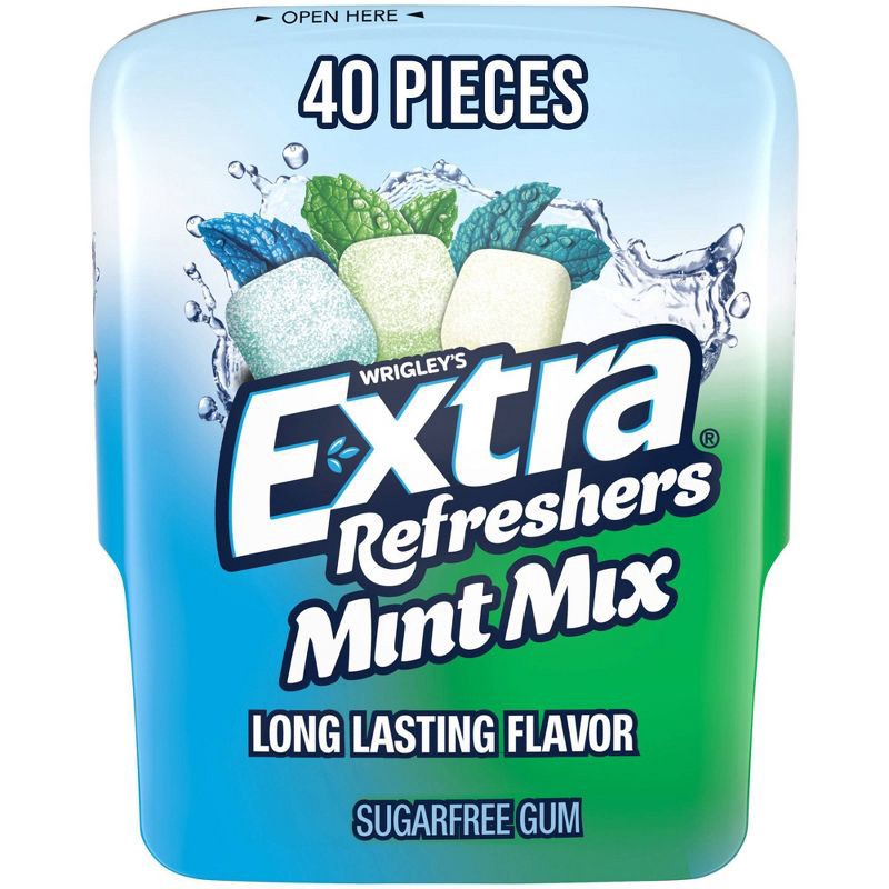 slide 1 of 9, Extra Refreshers Mint Gum Mix Sugar Free Chewing Gum 40-Piece Bottle, 1 ct