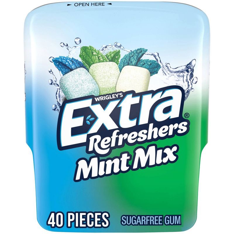 slide 1 of 9, Extra Refreshers Sugar-Free Mint Gum Mix Chewing Gum - 40ct Bottle, 40 ct