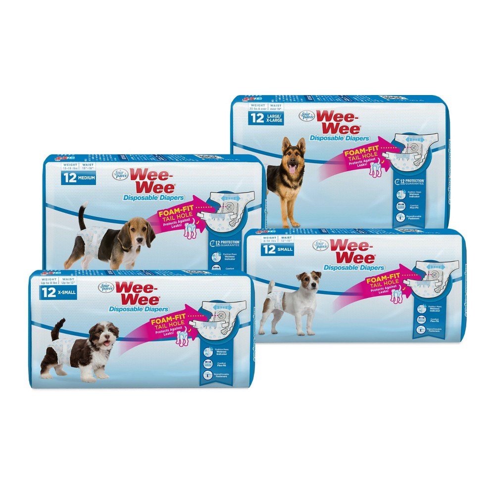 slide 3 of 4, Four Paws Large / X-Large Disposable Diapers For Dogs, 12 ct