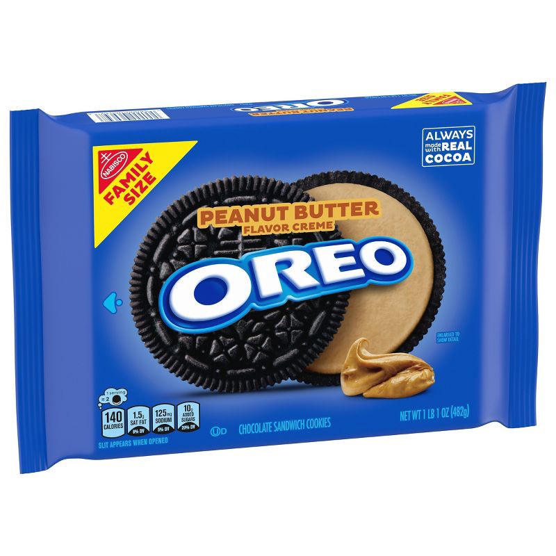 slide 4 of 13, OREO Peanut Butter Flavor Creme Chocolate Sandwich Cookies Family Size - 17oz, 17 oz