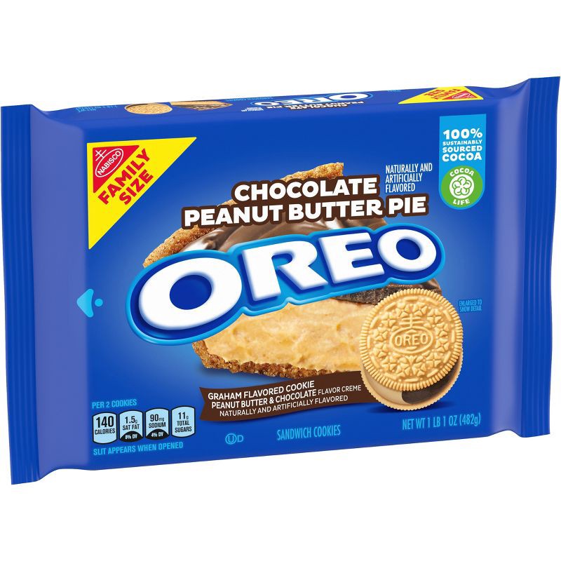 slide 3 of 12, OREO Chocolate Peanut Butter Pie Sandwich Cookies Family Size - 17oz, 17 oz