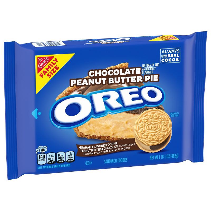 slide 6 of 12, OREO Chocolate Peanut Butter Pie Sandwich Cookies Family Size - 17oz, 17 oz