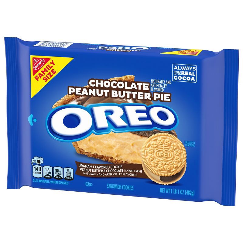 slide 7 of 12, OREO Chocolate Peanut Butter Pie Sandwich Cookies Family Size - 17oz, 17 oz