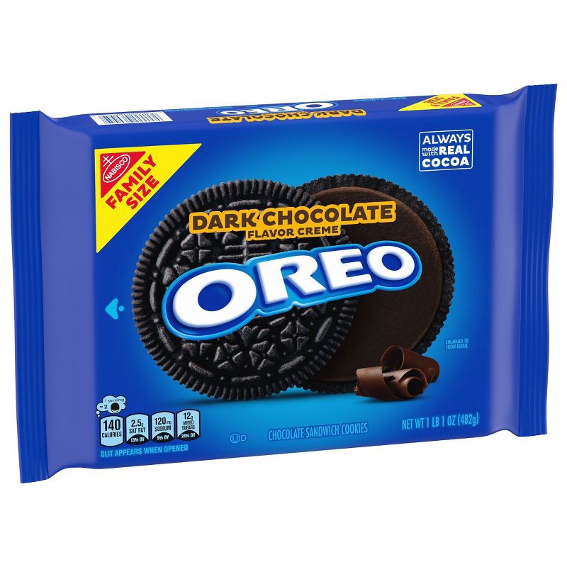 slide 2 of 12, Oreo Dark Chocolate Creme Chocolate Sandwich Cookies Family Size - 17oz, 17 oz