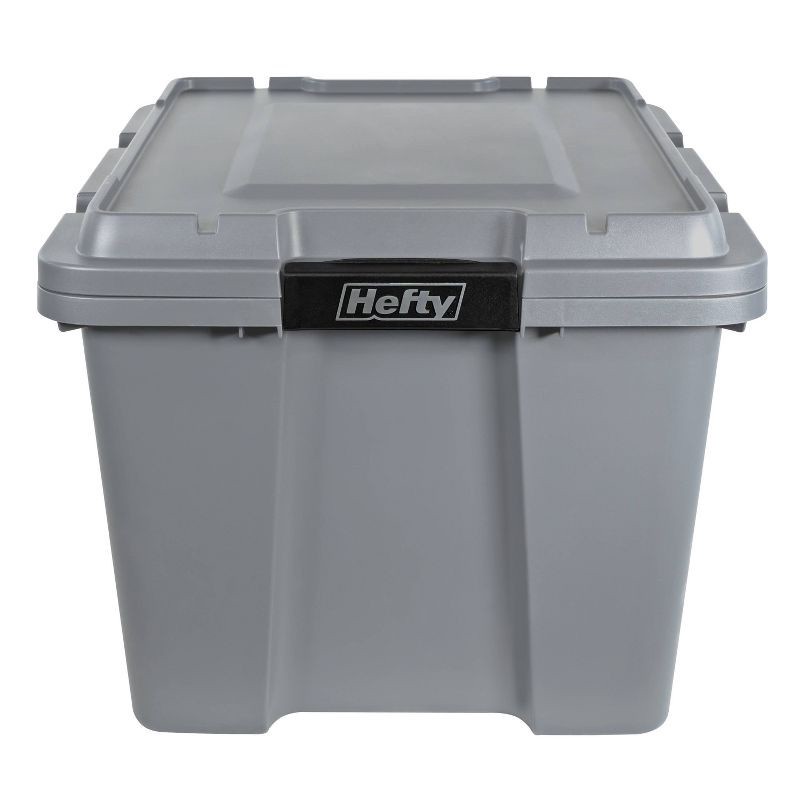 slide 3 of 8, Hefty 18gal Max Pro Storage Tote Gray: Heavy Duty Utility Bin with Locking Handles & Lid, 18 gal