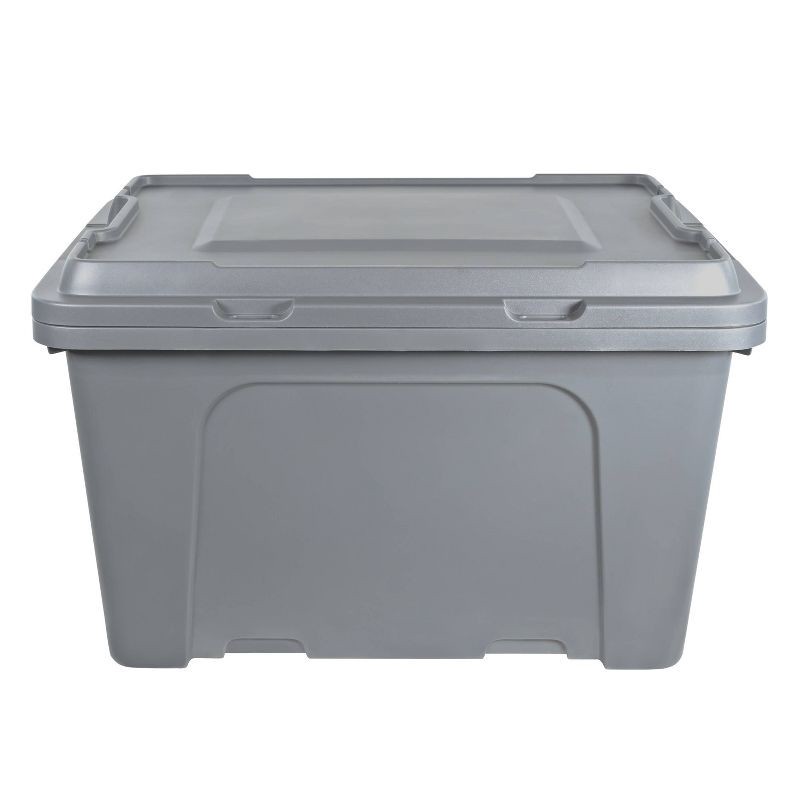 slide 4 of 8, Hefty 18gal Max Pro Storage Tote Gray: Heavy Duty Utility Bin with Locking Handles & Lid, 18 gal
