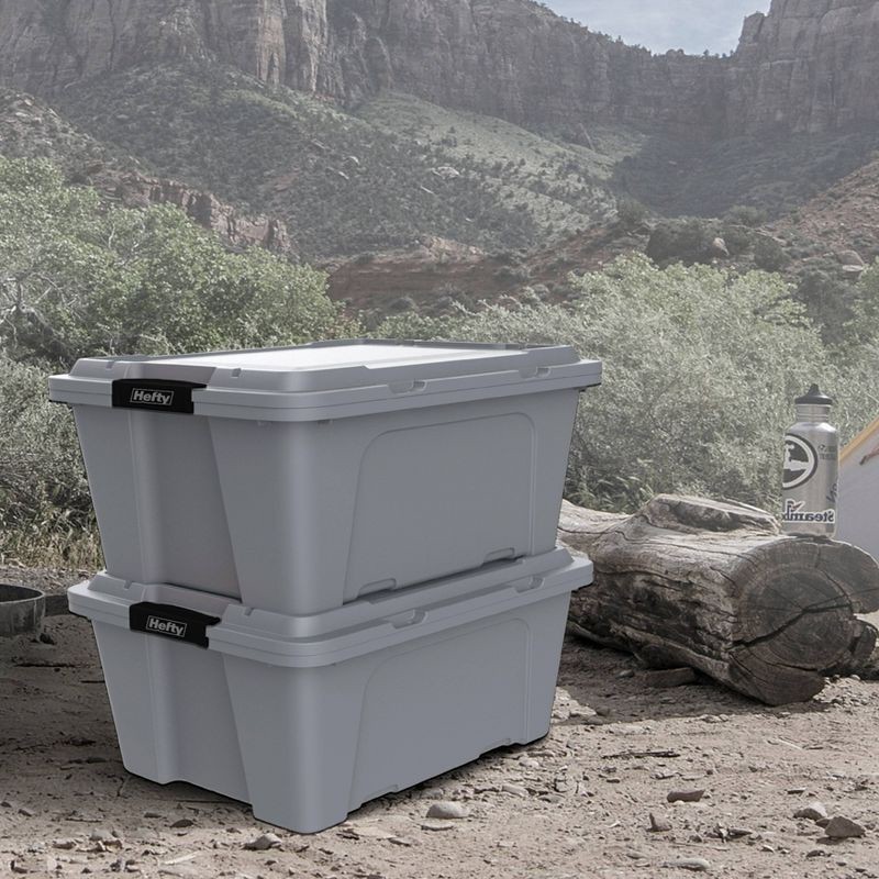slide 5 of 8, Hefty 18gal Max Pro Storage Tote Gray: Heavy Duty Utility Bin with Locking Handles & Lid, 18 gal