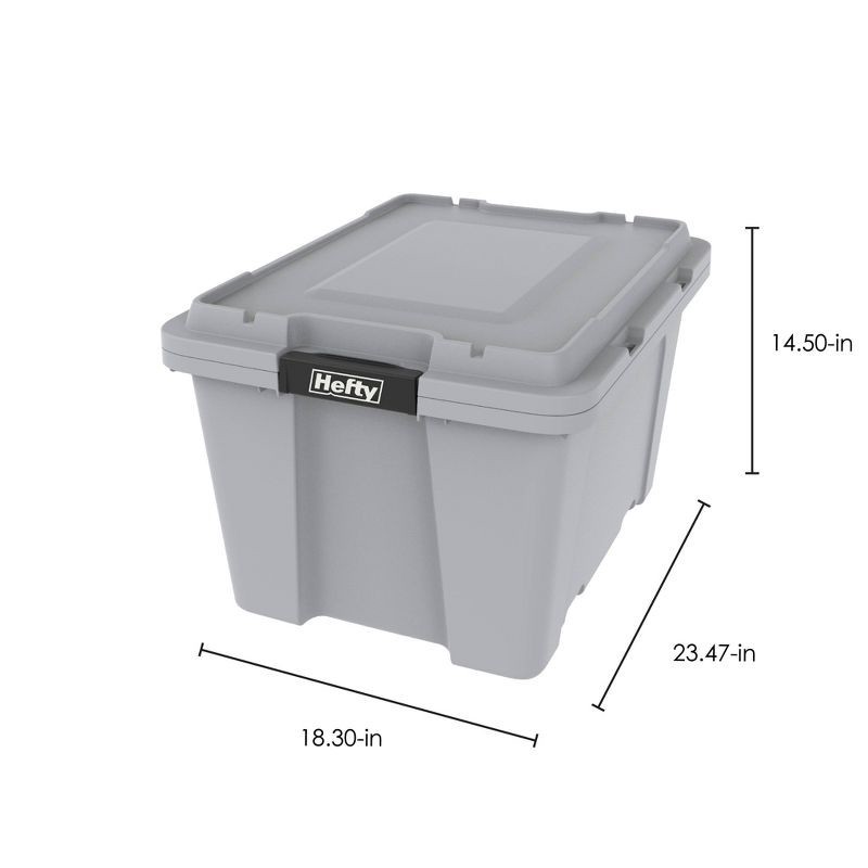 slide 7 of 8, Hefty 18gal Max Pro Storage Tote Gray: Heavy Duty Utility Bin with Locking Handles & Lid, 18 gal