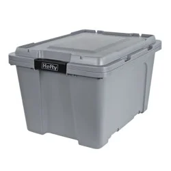 Hefty 18gal Max Pro Storage Tote Gray: Heavy Duty Utility Bin with Locking Handles & Lid