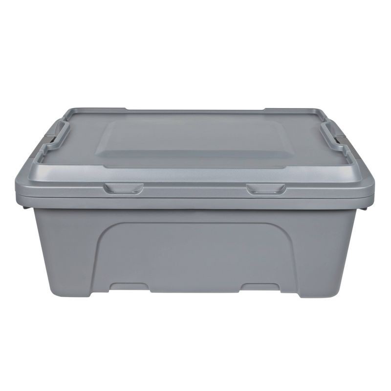 slide 4 of 8, Hefty 12gal Max Pro Storage Tote Gray: Plastic Utility Bin with Locking Handles & Latches, Universal Storage Solution, 12 gal