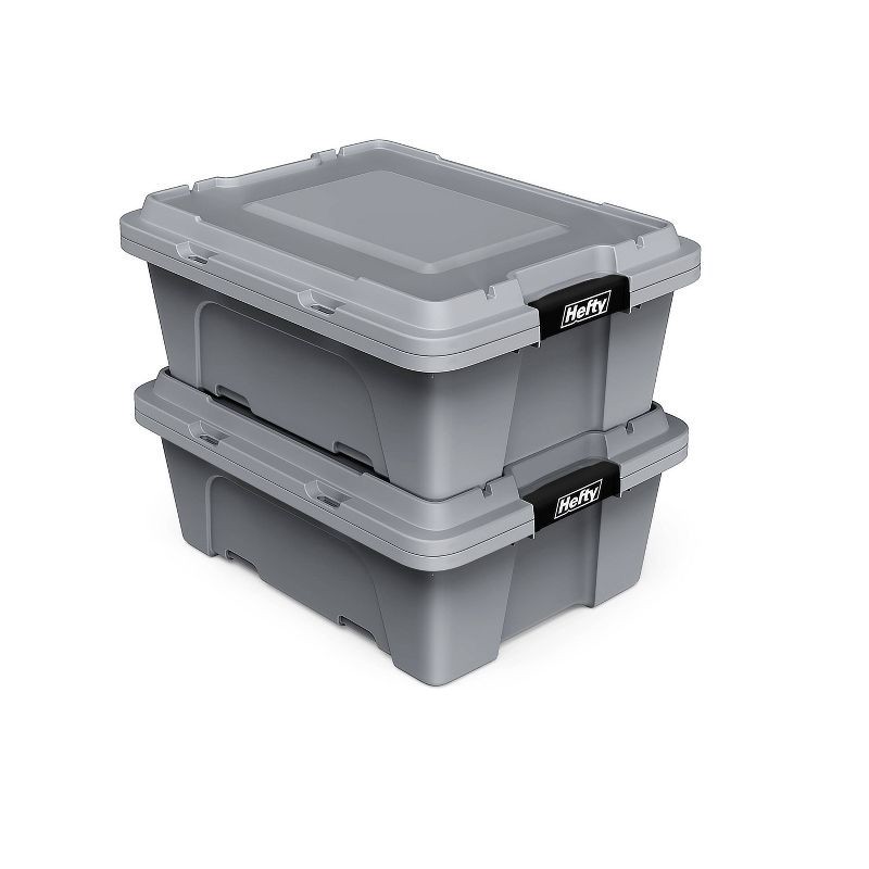 slide 6 of 8, Hefty 12gal Max Pro Storage Tote Gray: Plastic Utility Bin with Locking Handles & Latches, Universal Storage Solution, 12 gal